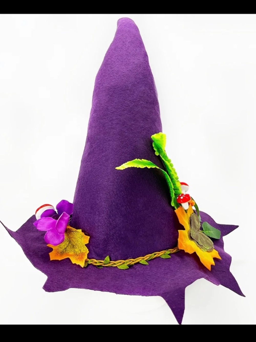 Purple Witch Hat with Fall Leaf & Mushroom Accents - Picture 5 of 6